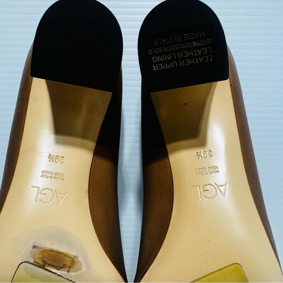 AGL Tan Leather Studded Block Heels Size 39 1/2 - Picture 15 of 15